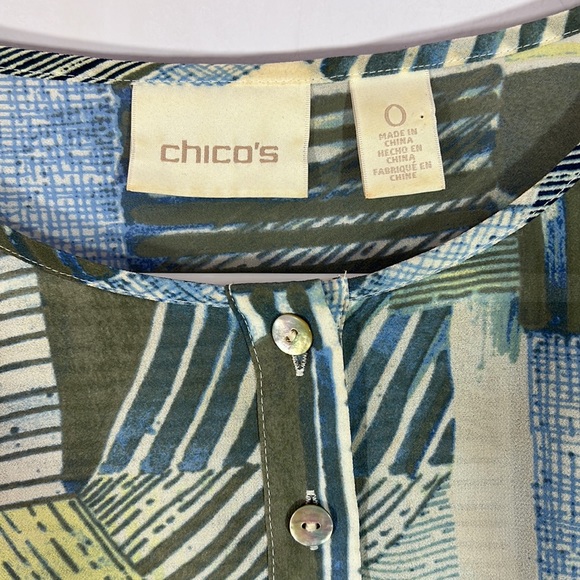 Chico's Womens Blouse Tunic Top Size 0, small Sheer Asymmetrical geometric - Picture 2 of 4